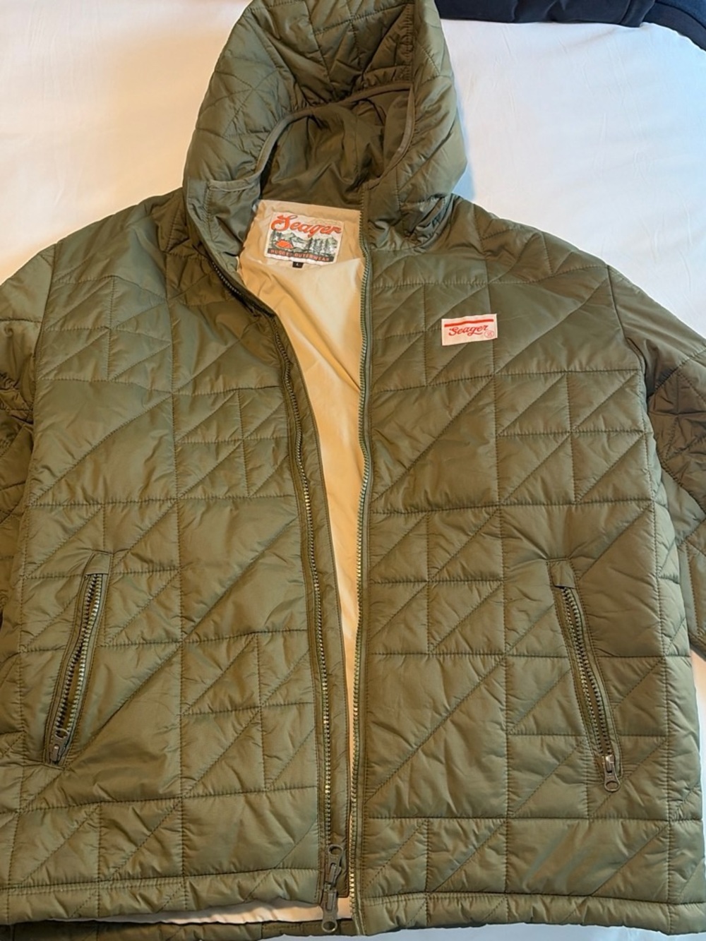 Olive Quilted Hooded Jacket -